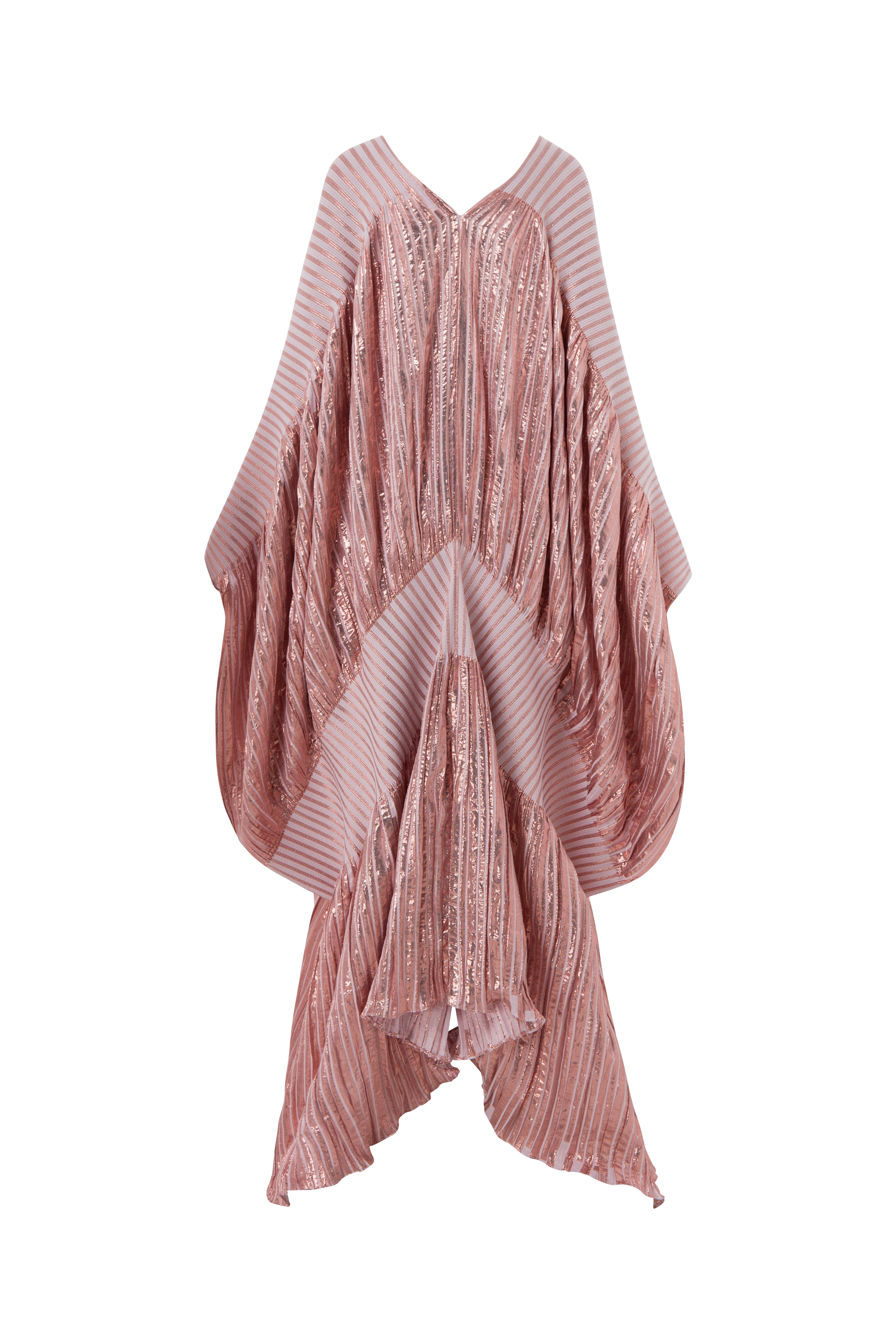 slim fit dress slacks Metallic Pleated Chiffon Midi Dress – Beaded Detail & Stretch Lining Rose Gold / M main image 1