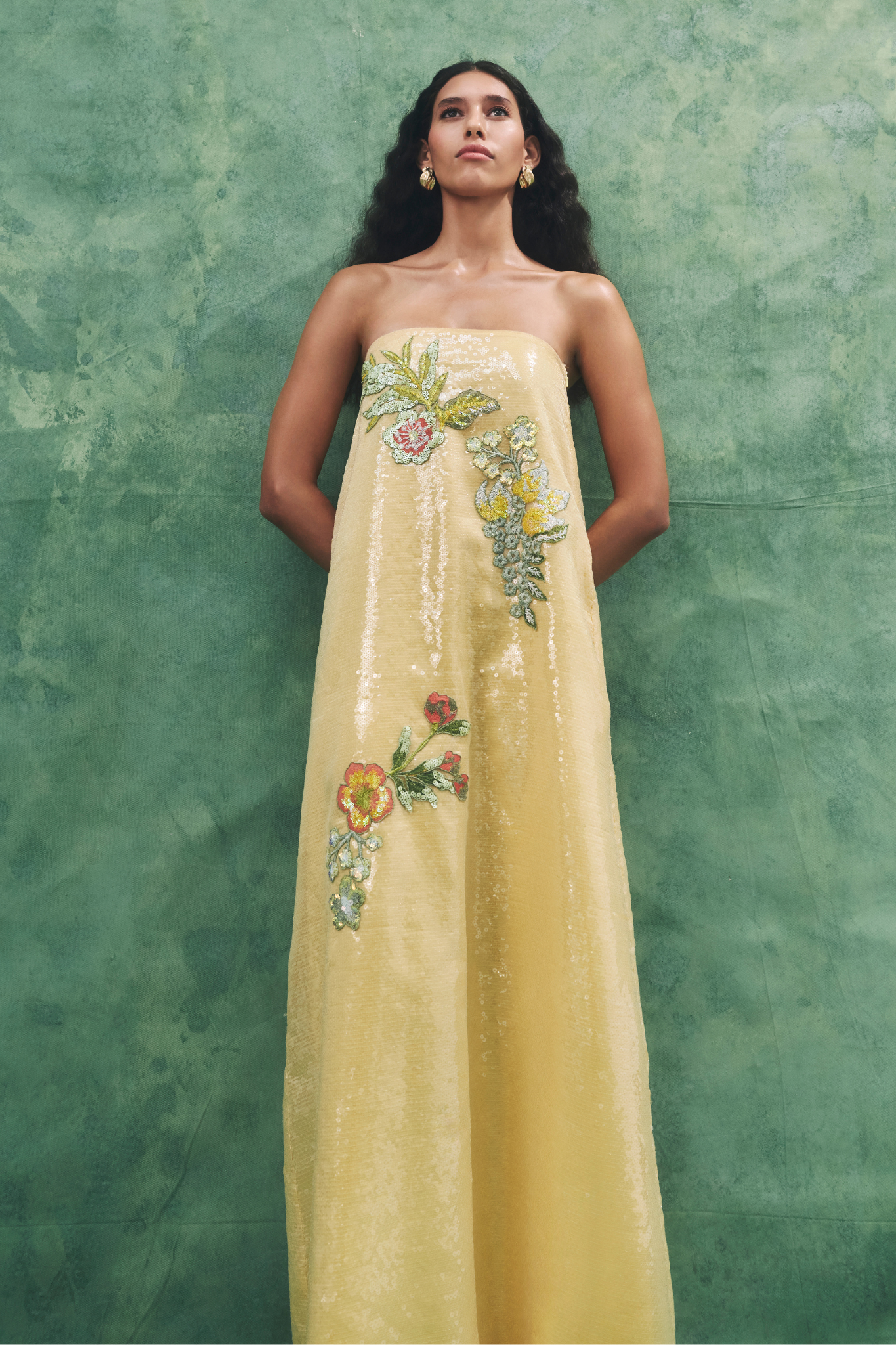 idol yellow embroidered dress Petite Khaki Green Marley Mini Smock Dress main image 1