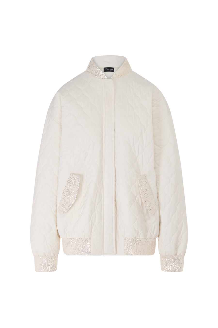 QUILTED ZIP UP JACKET WITH SEQUIN DETAIL