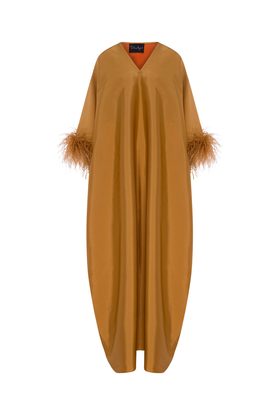 Viscose V Neck Kaftan With Feathers