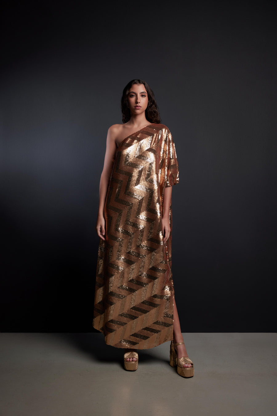one shoulder chevron dress Chevron Silk Twill Dress