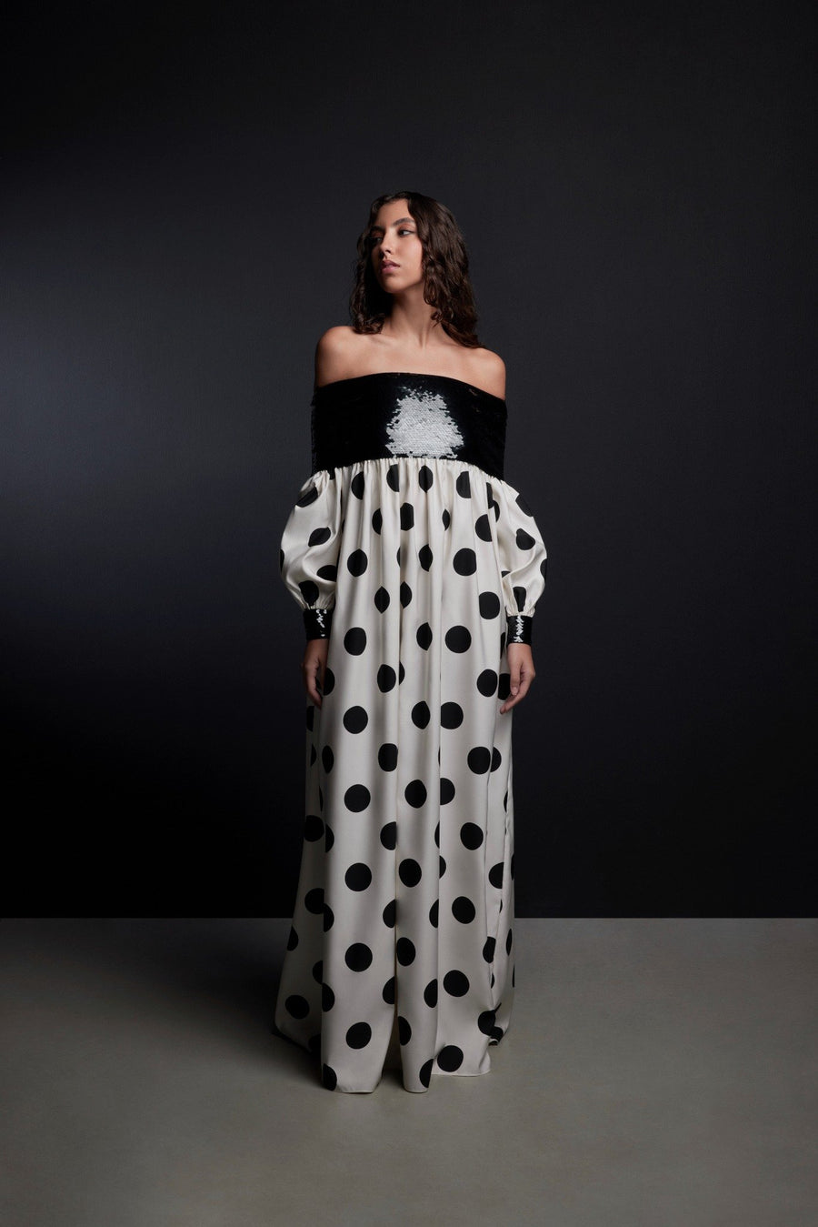 OFF SHOULDER SEQUIN POLKA DOT DRESS Dima Ayad OFF SHOULDER SEQUIN POLKA DOT DRESS Dima Ayad