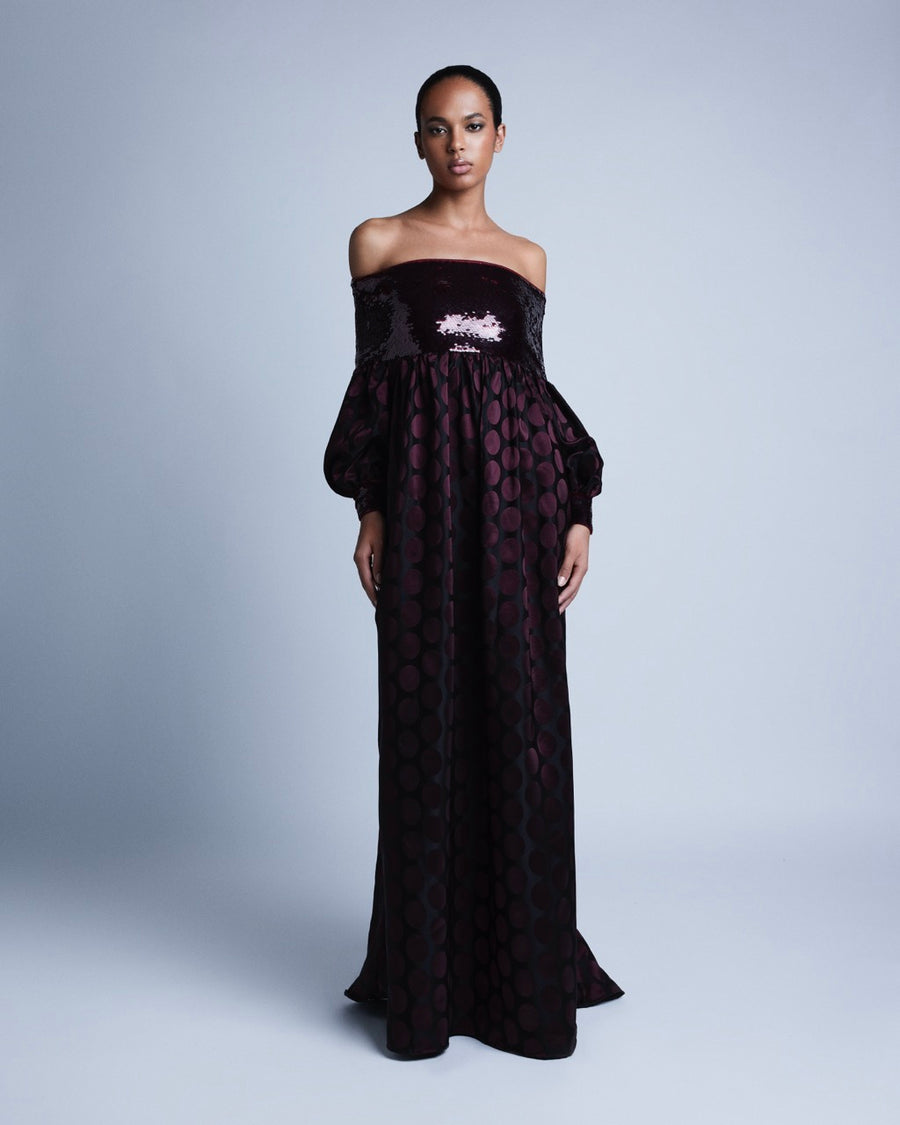 OFF SHOULDER POLKA DOT SEQUIN DRESS