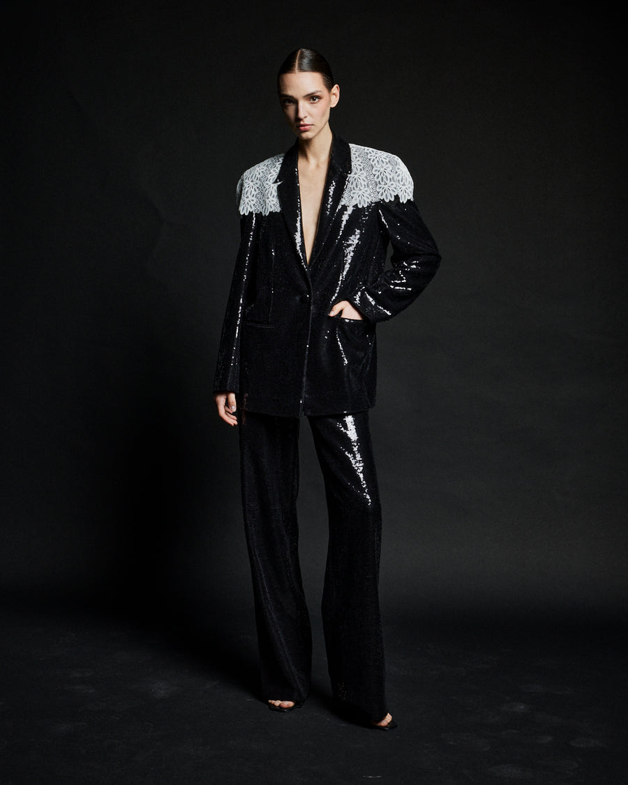 TWEED LINEN SEQUIN PANTS