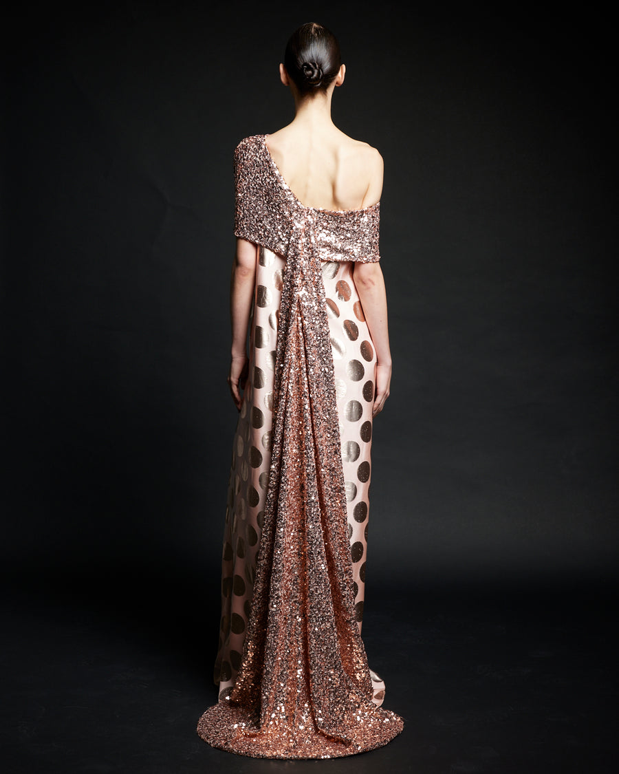 OFF SHOULDER SEQUIN CAPE METALLIC POLKA DOT DRESS – Dima Ayad OFF SHOULDER SEQUIN CAPE METALLIC POLKA DOT DRESS – Dima Ayad