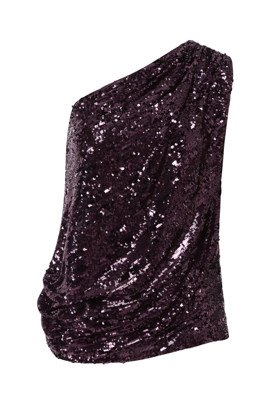 ONE SHOULDER GATHERED SEQUIN TOP