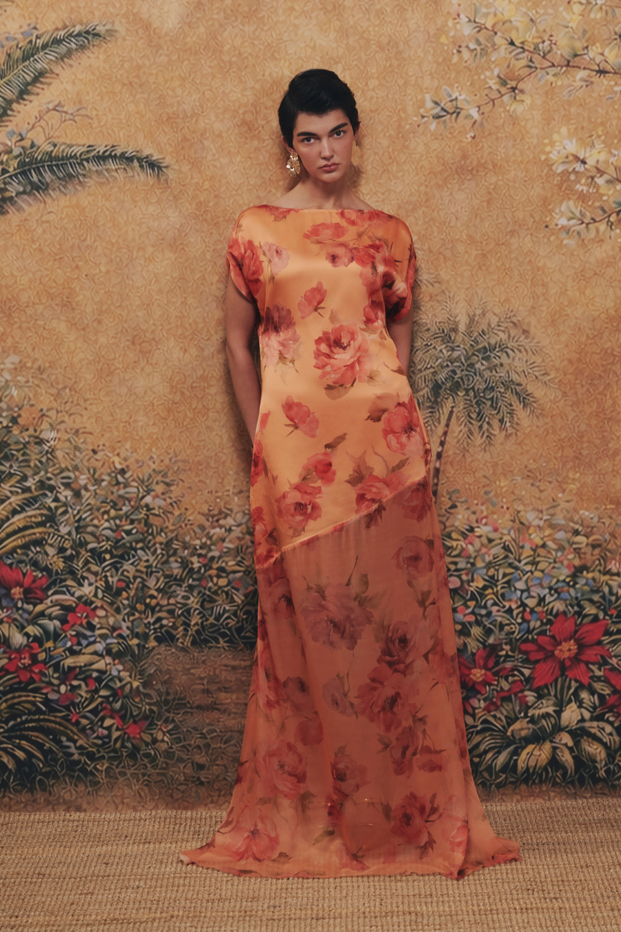viscose dress design FLORAL VISCOSE DRESS WITH CHIFFON BOTTOM – Dima Ayad