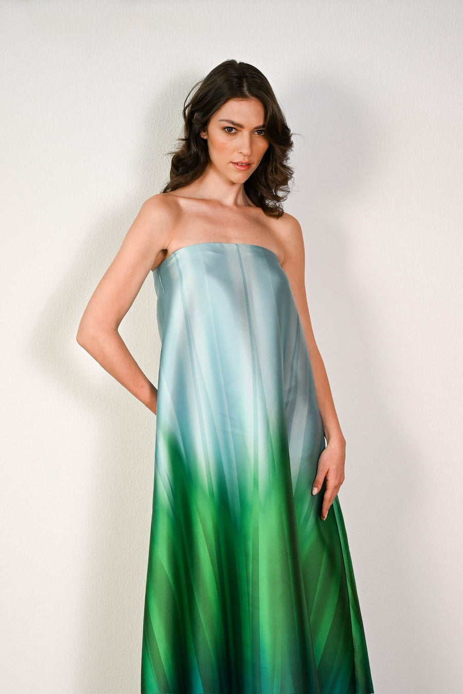 BLUE STRAPLESS OMBRE DRESS