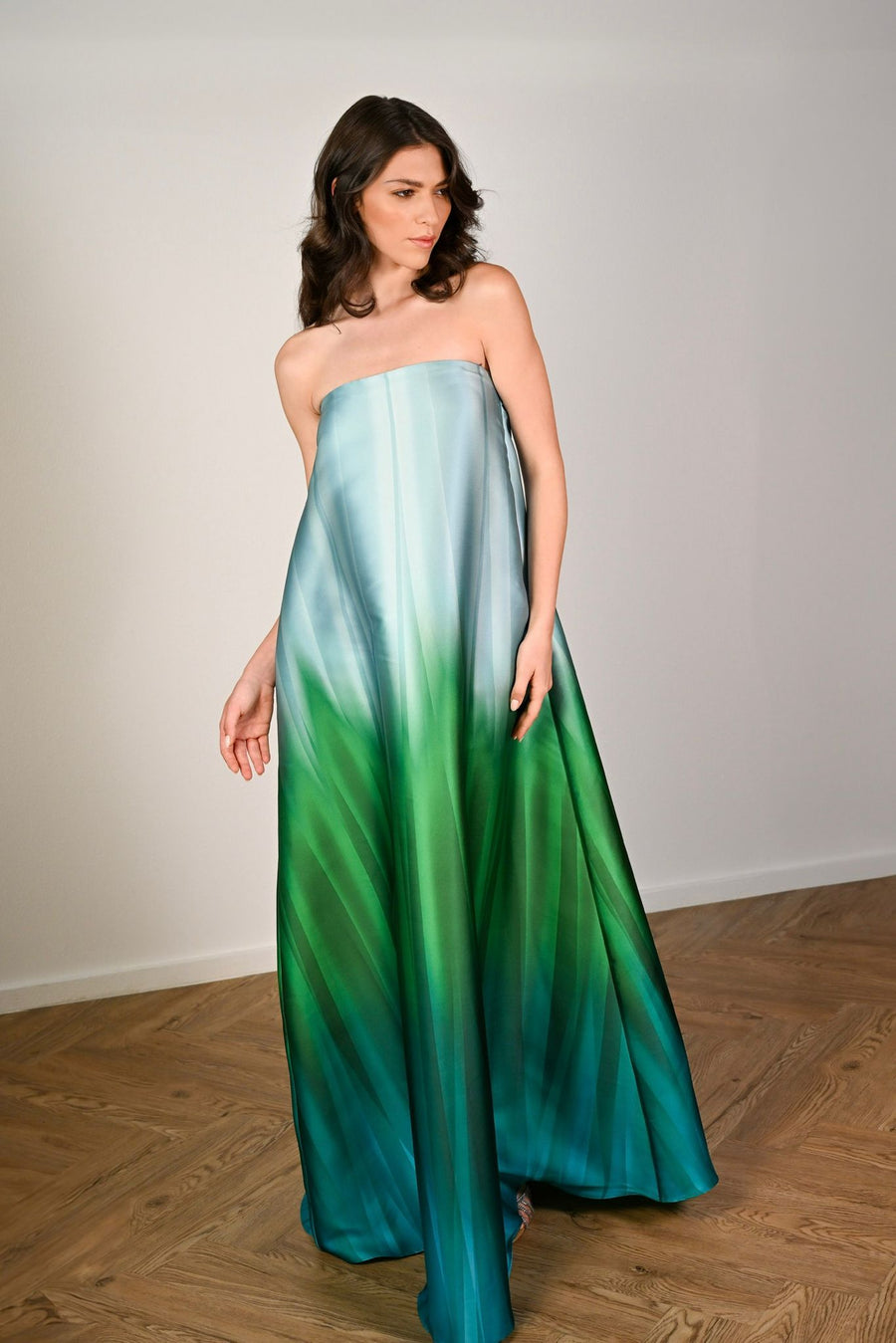 BLUE STRAPLESS OMBRE DRESS