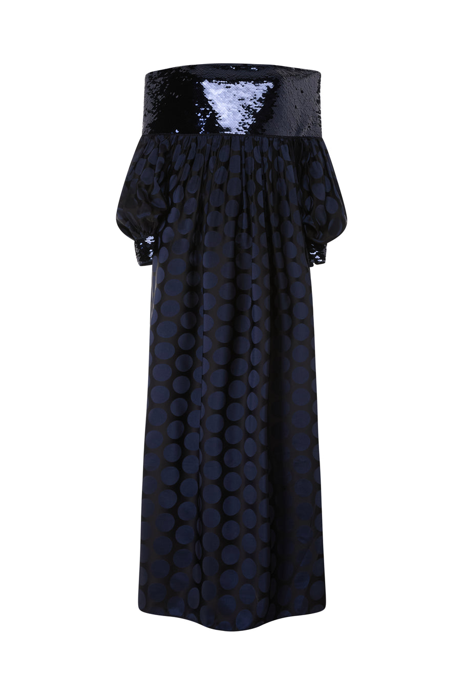 OFF SHOULDER POLKA DOT SEQUIN DRESS