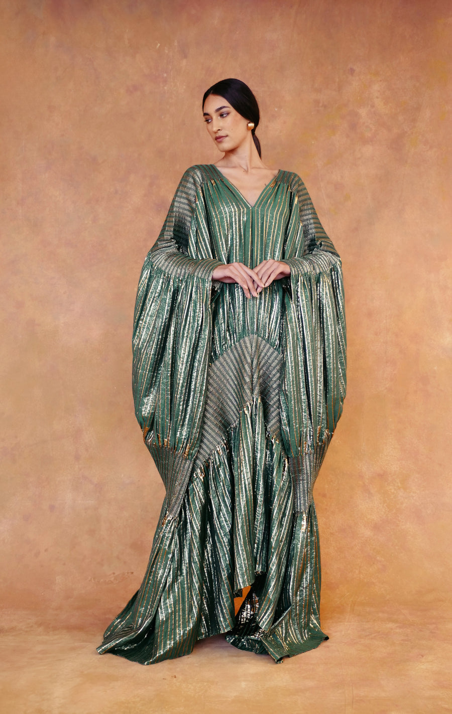 Knitted Metallic V Neck Kaftan