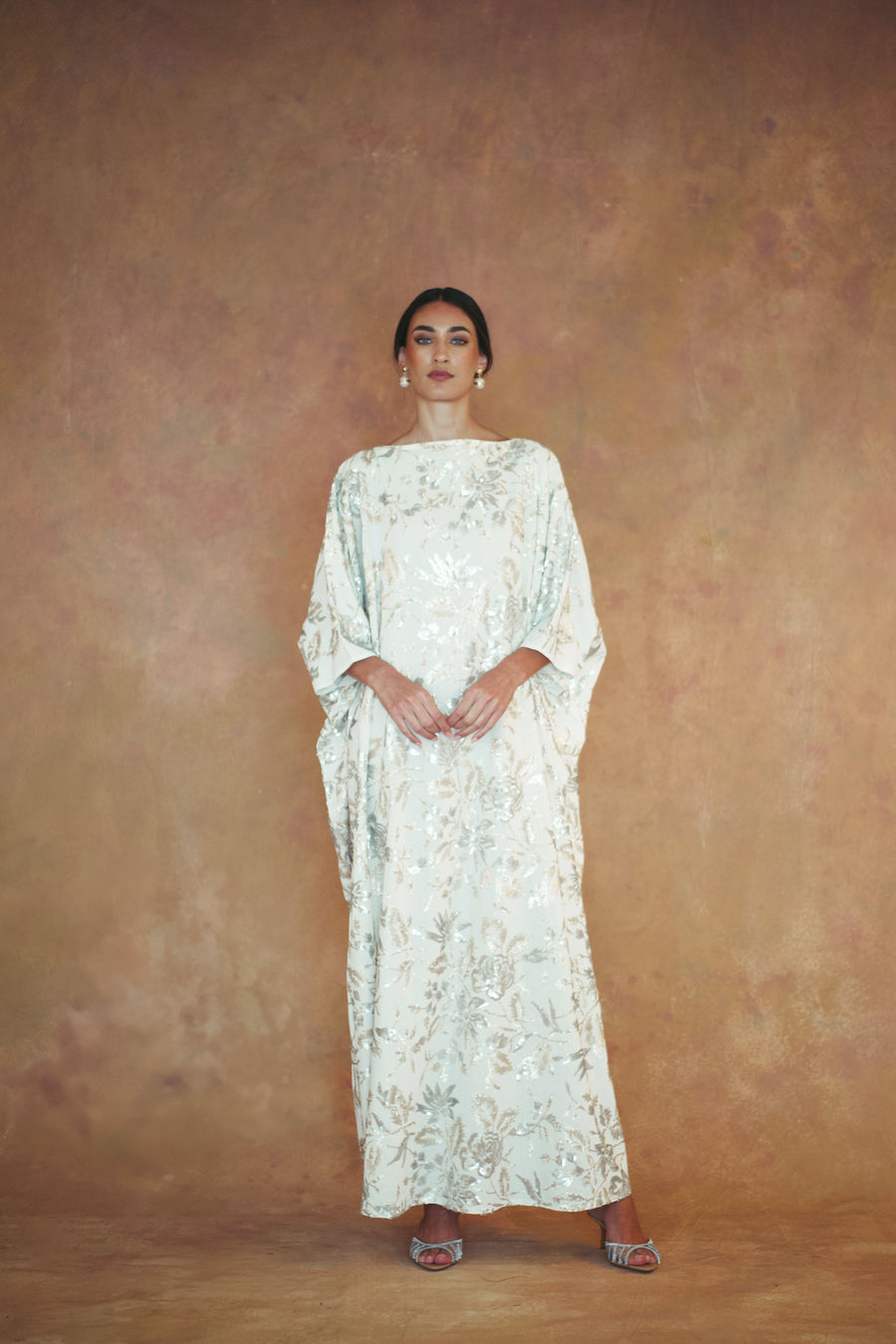 Linen Embroidered Sequin Cocoon With Belt