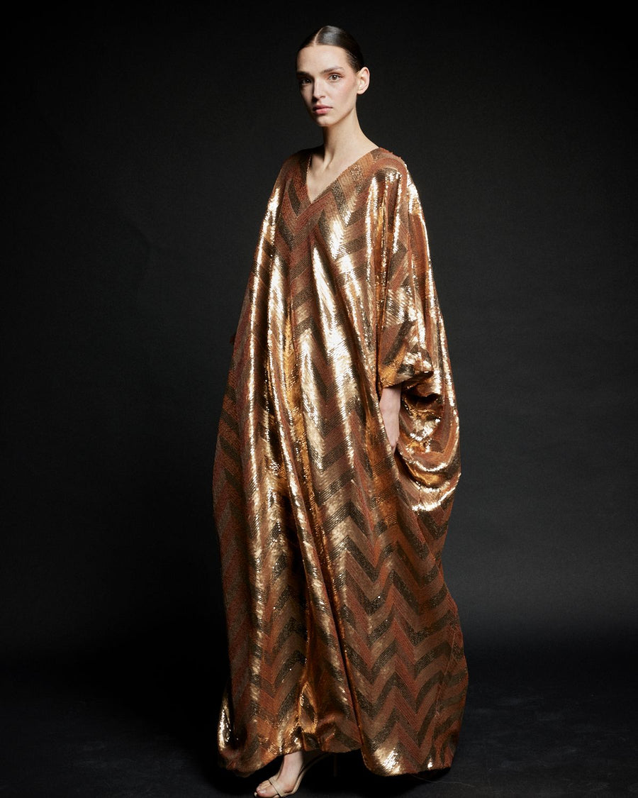 Chevron Sequin V Neck Kaftan