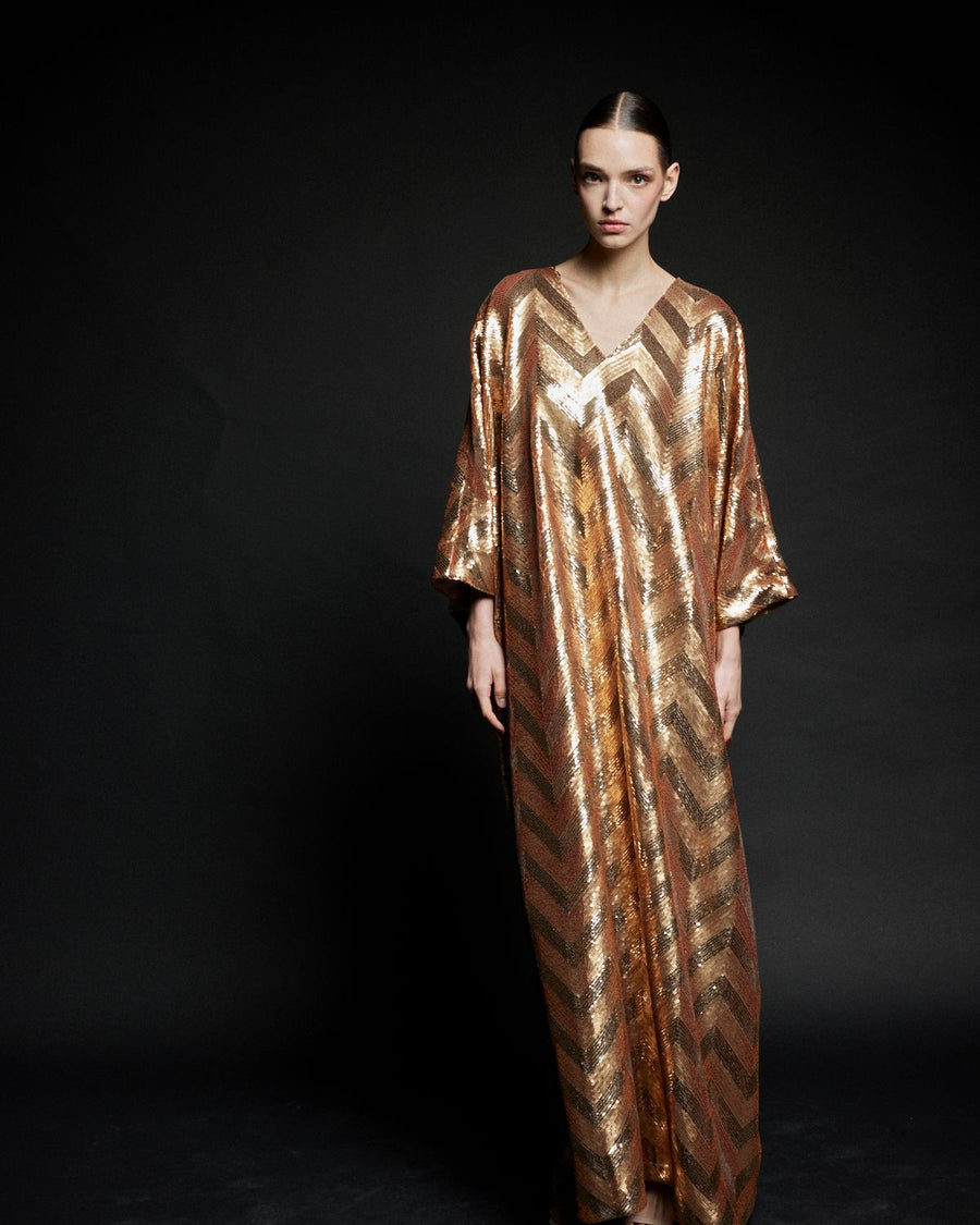 Chevron Sequin V Neck Kaftan