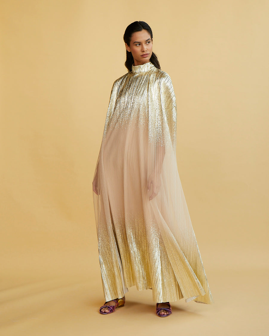 Pleated Metallic Full Cape and Dress Set Dima Ayad Pleated Metallic Full Cape and Dress Set Dima Ayad