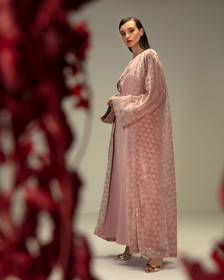 Velvet Full Open Abaya and Dress Set